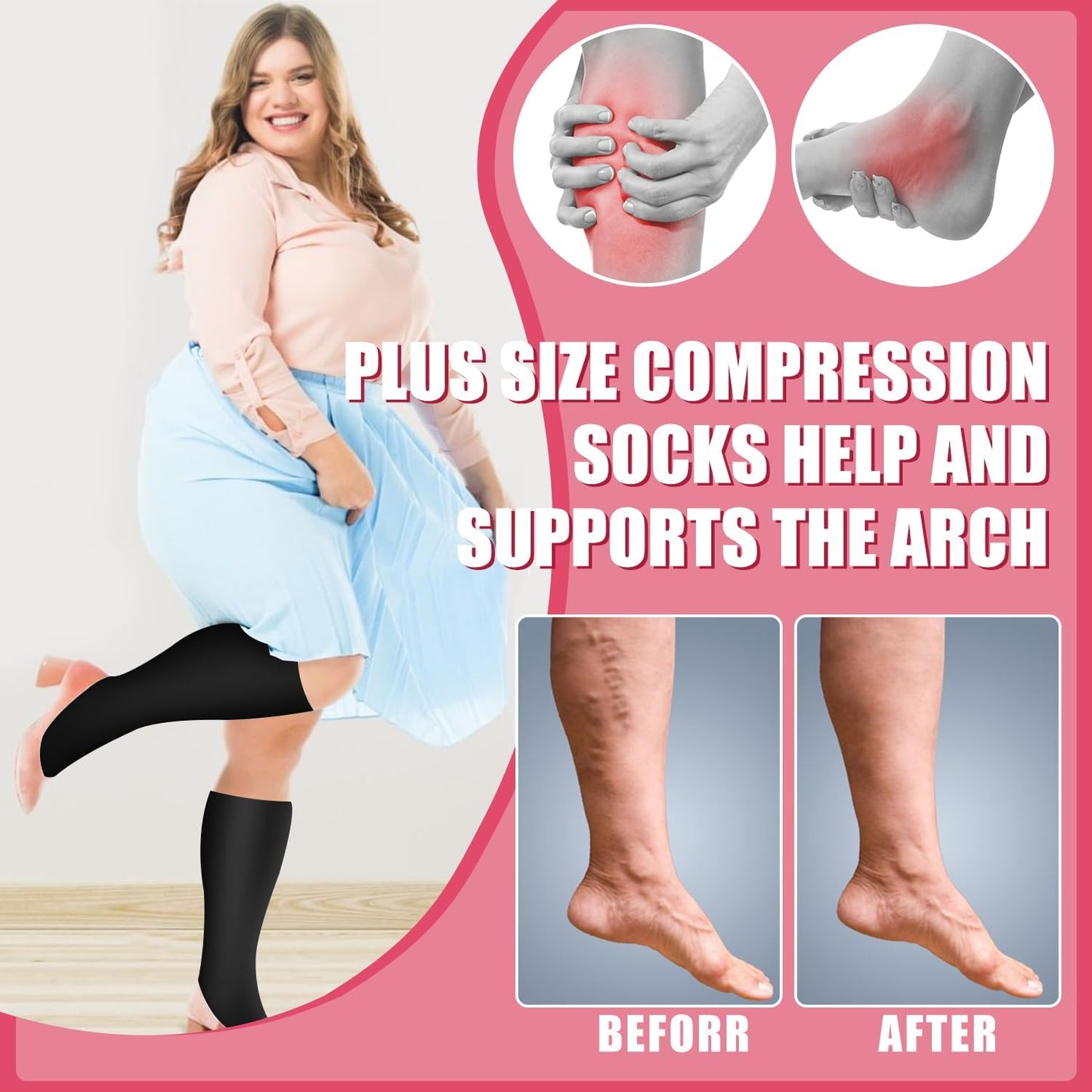 4 Pairs plus Size Compression Socks for Women and Men Wide Calf Extra Large Knee High Support for Circulation