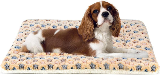 Dog Bed Crate Pad Ultra Soft Pet Bed with Cute Star Print Washable Crate Mat for Large Medium Small Dogs Reversible Fleece Dog Crate Kennel Mat Cat Bed Liner 23 X 18 Inch Brown