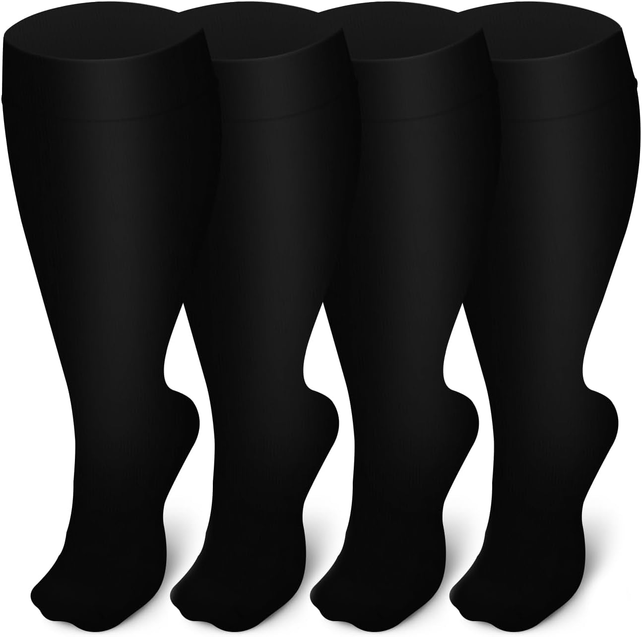 4 Pairs plus Size Compression Socks for Women and Men Wide Calf Extra Large Knee High Support for Circulation